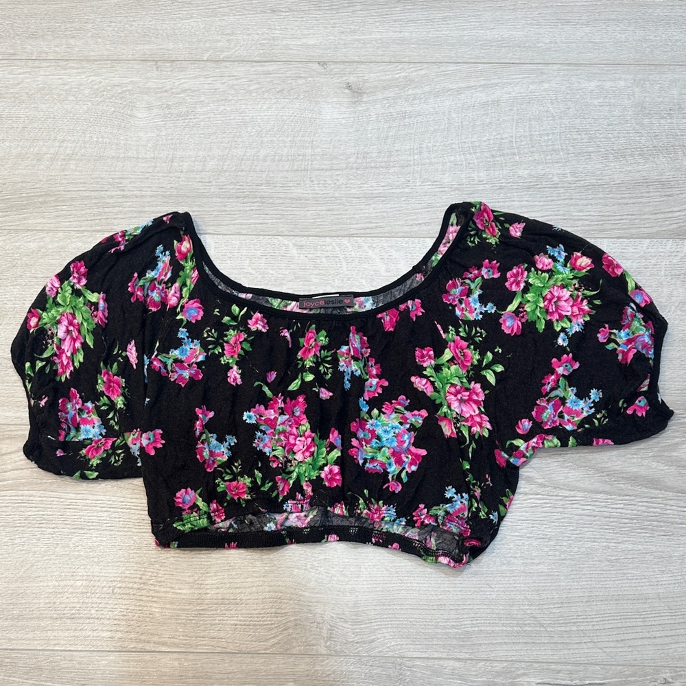 Joyce Leslie Black Floral Crop Top